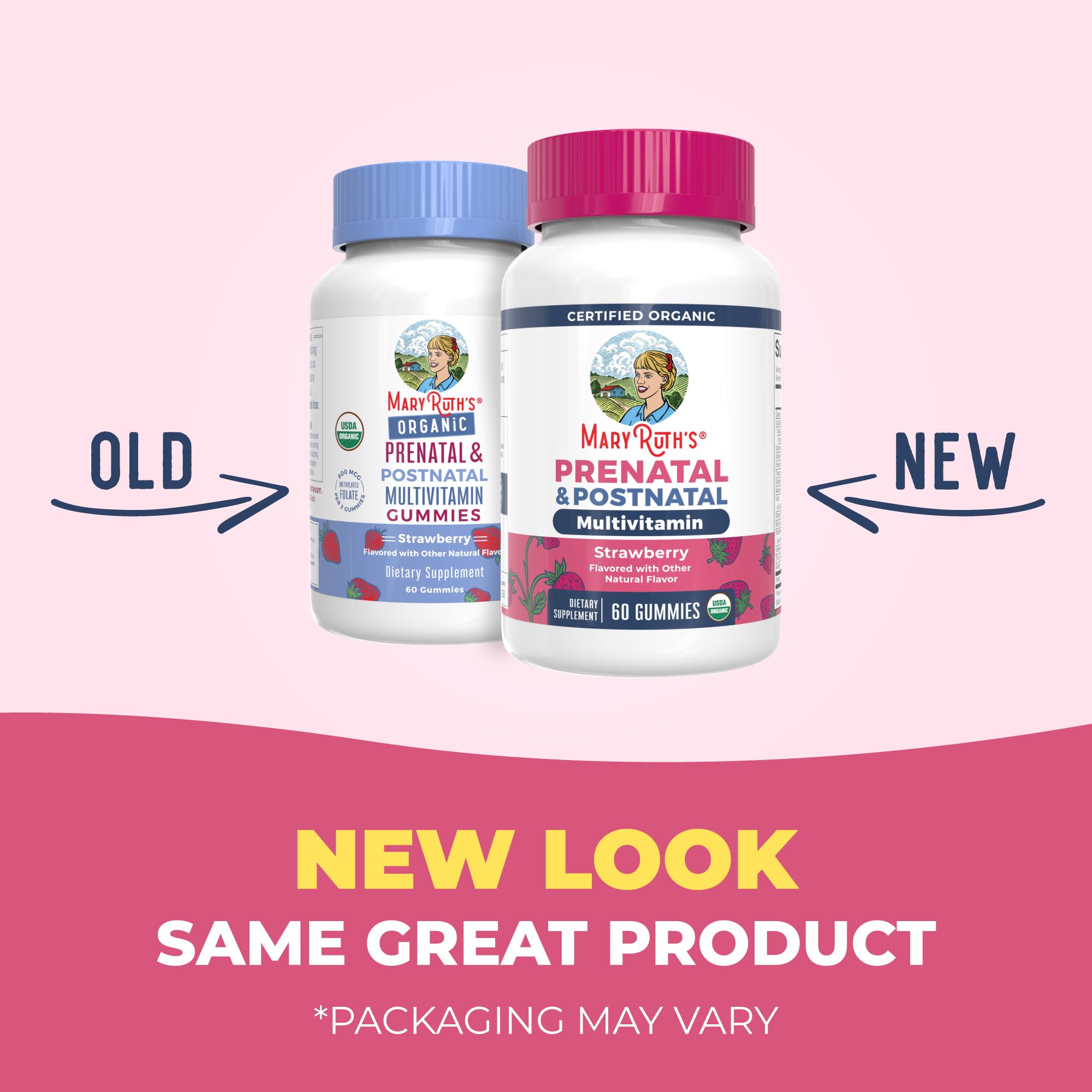MaryRuth's prenatal vitamins with nutrition graphics highlight balanced nutrients.