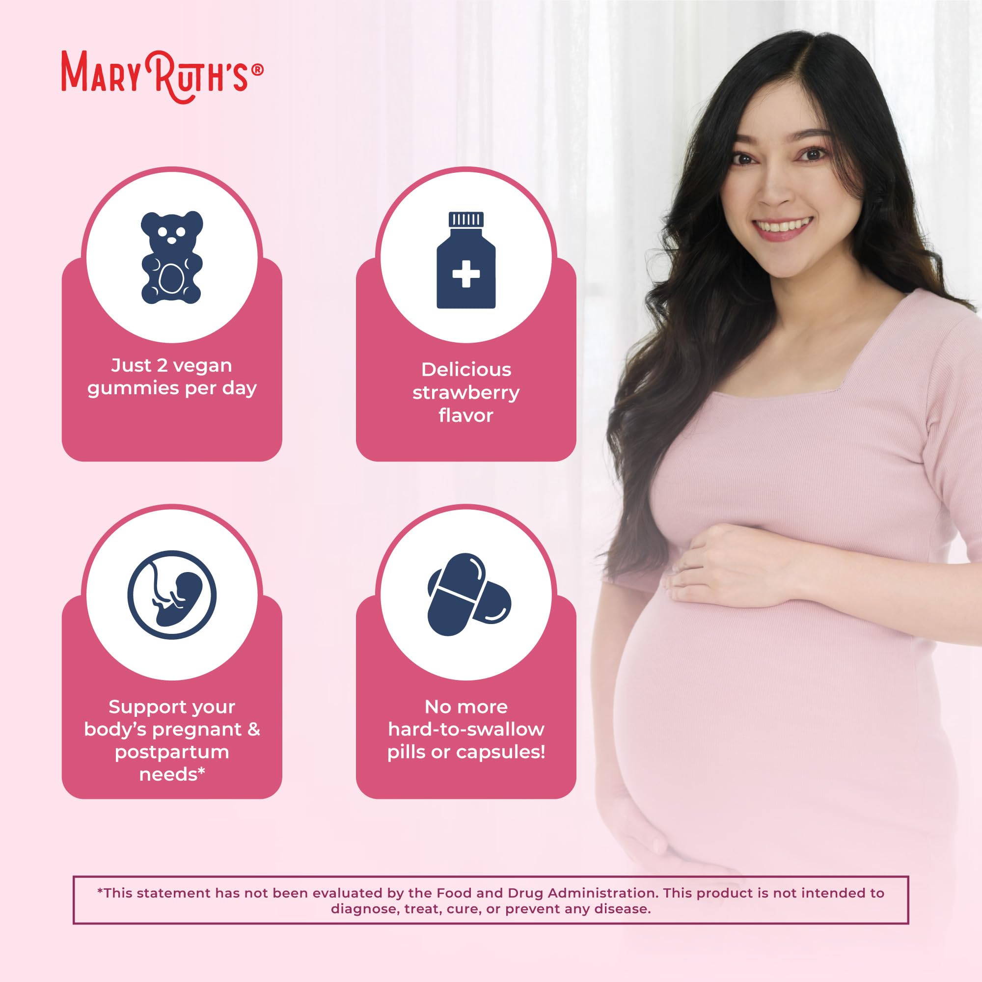 MaryRuth's prenatal packaging shows clean label and GMP certification.