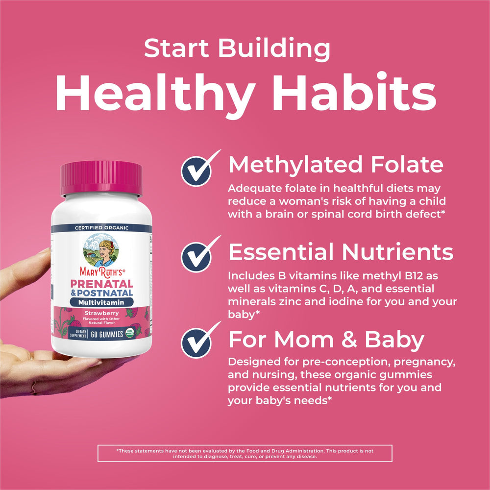 MaryRuth's organic vegan non-GMO label on prenatal vitamins.
