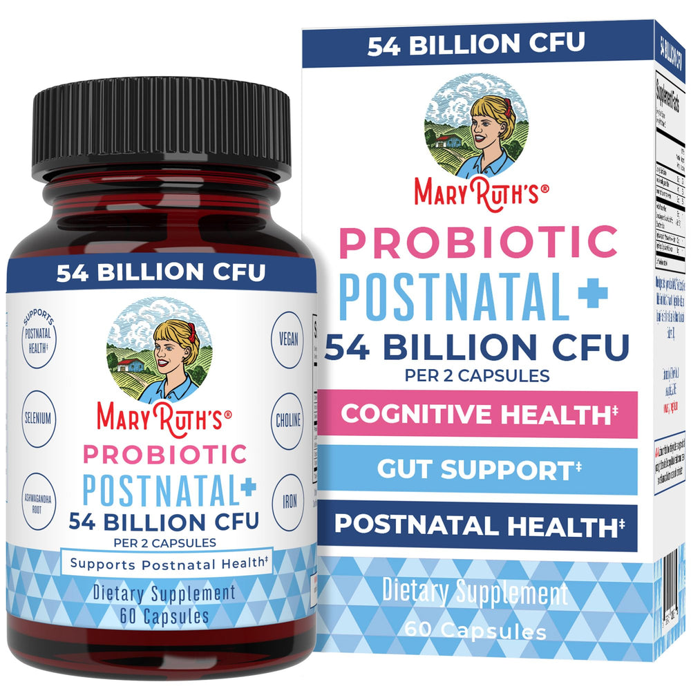 MaryRuth's Postnatal Probiotics bottle front shows 54B CFU for new mothers