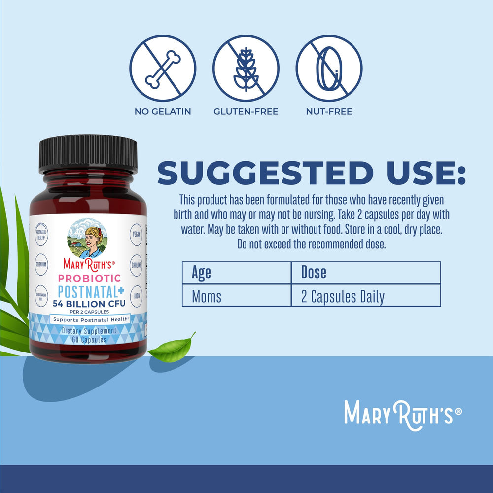 Capsules close-up of MaryRuth's Postnatal Probiotics for gentle digestion support