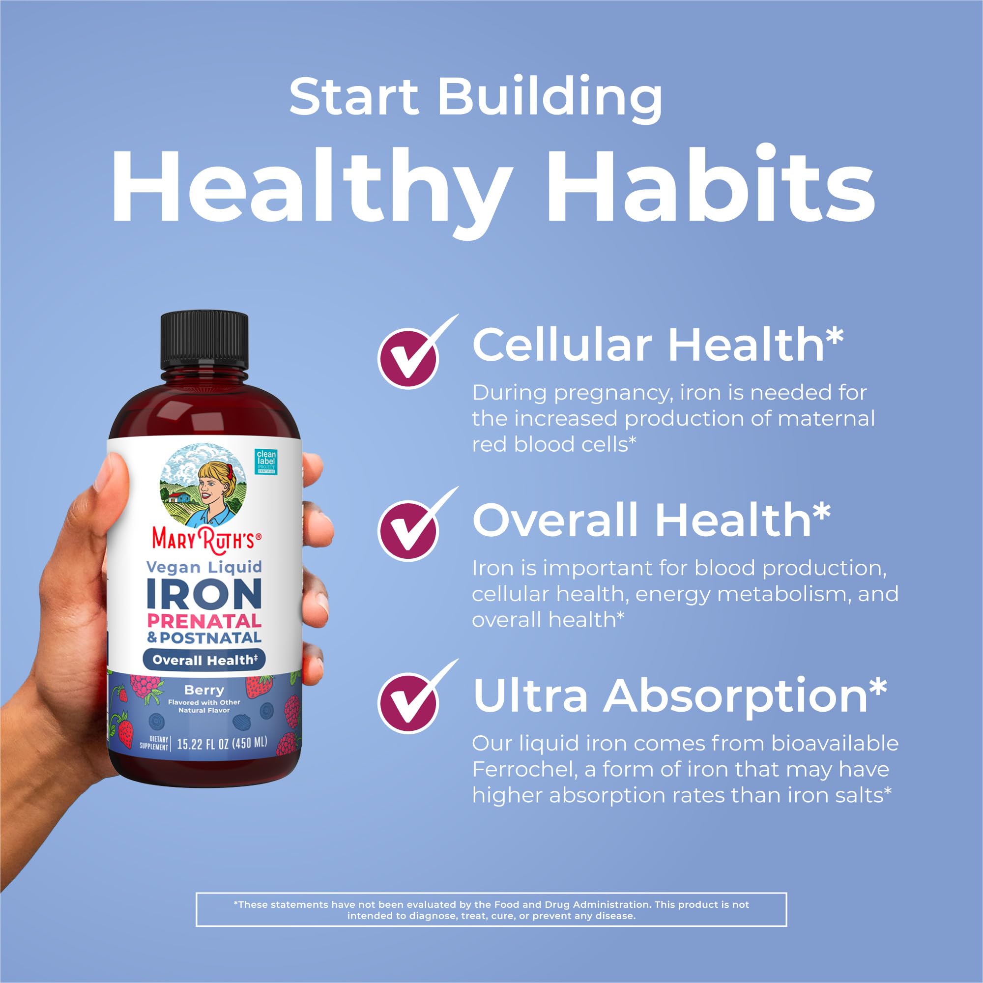Berry-flavor iron liquid in glass suggests tasty, easy intake any time