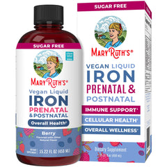 MaryRuth’s Prenatal Iron Liquid bottle front showing berry flavor for daily use
