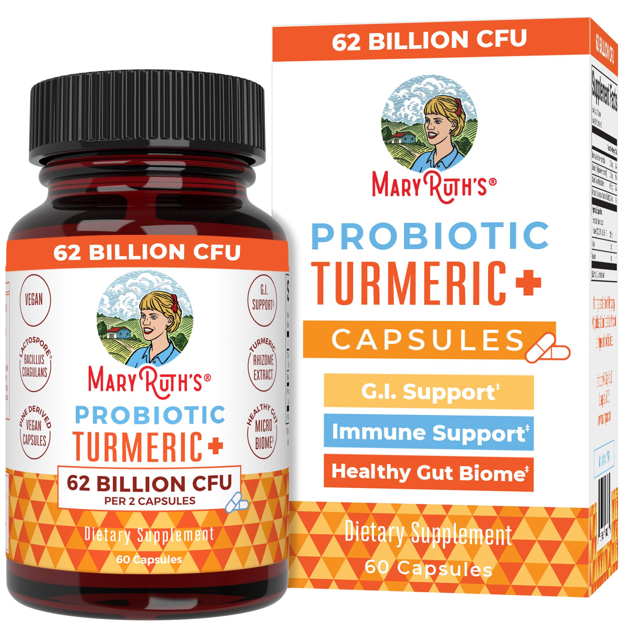 MARYRUTH'S probiotic turmeric bottle front for daily digestion support