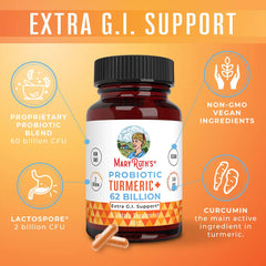MARYRUTH'S probiotic turmeric ingredients label shows organic turmeric and probiotics