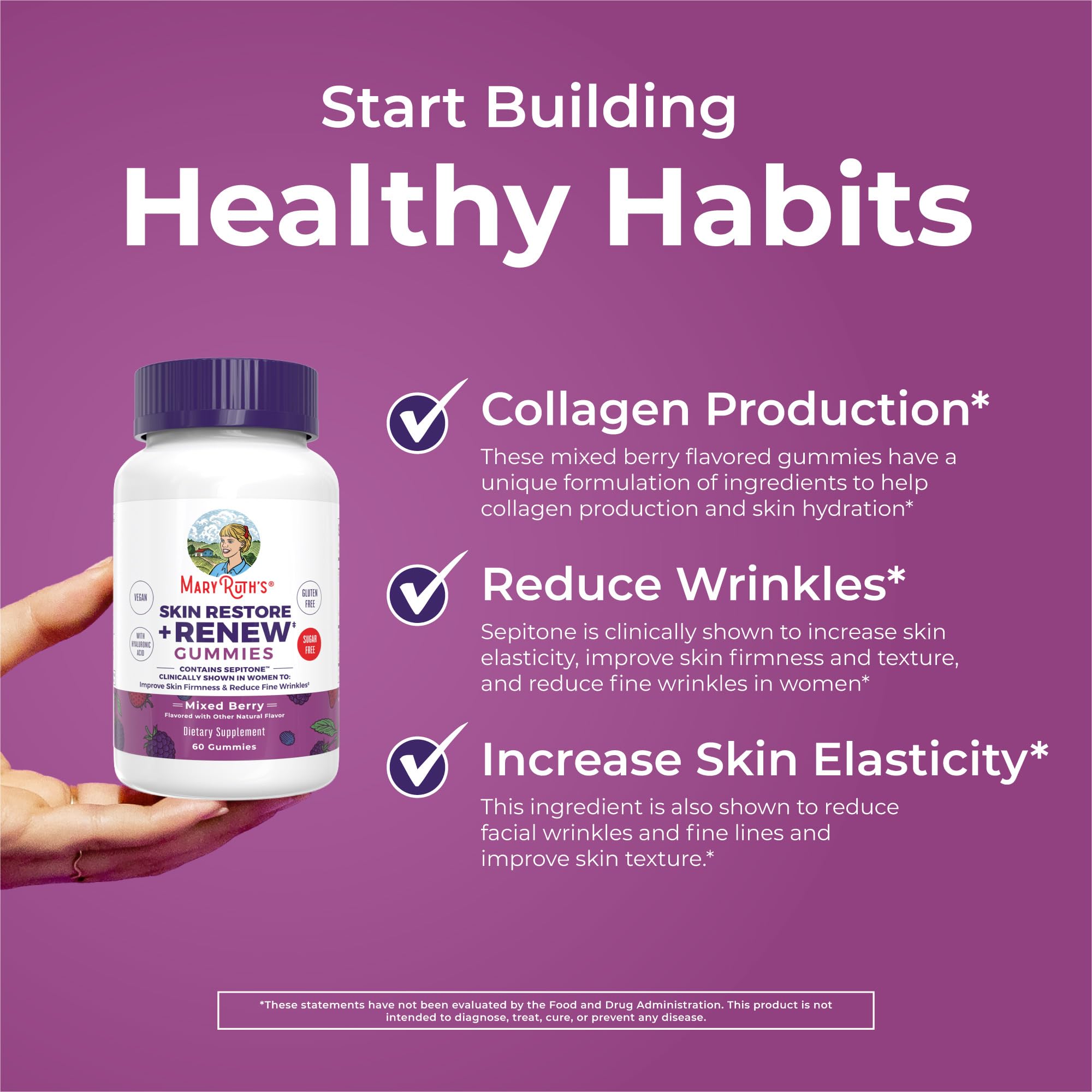 Berry-flavored MaryRuth's gummies for a skincare routine.