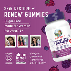 Vegan certification badge on MaryRuth's Skin Restore + Renew packaging.