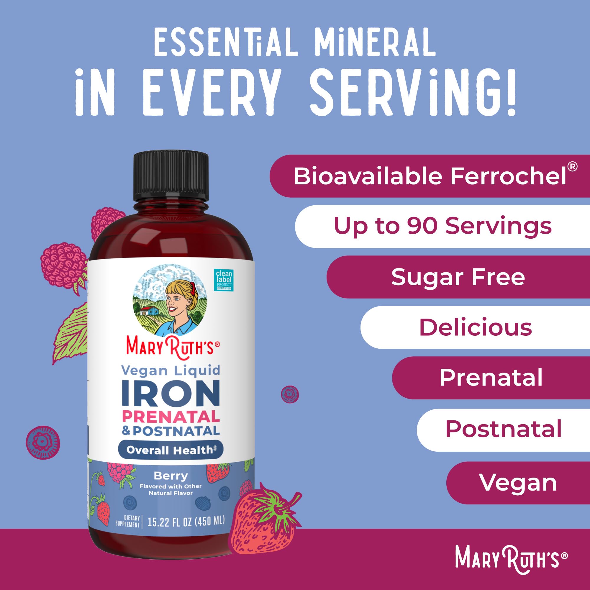 Vegan logo on bottle highlights plant-based iron options