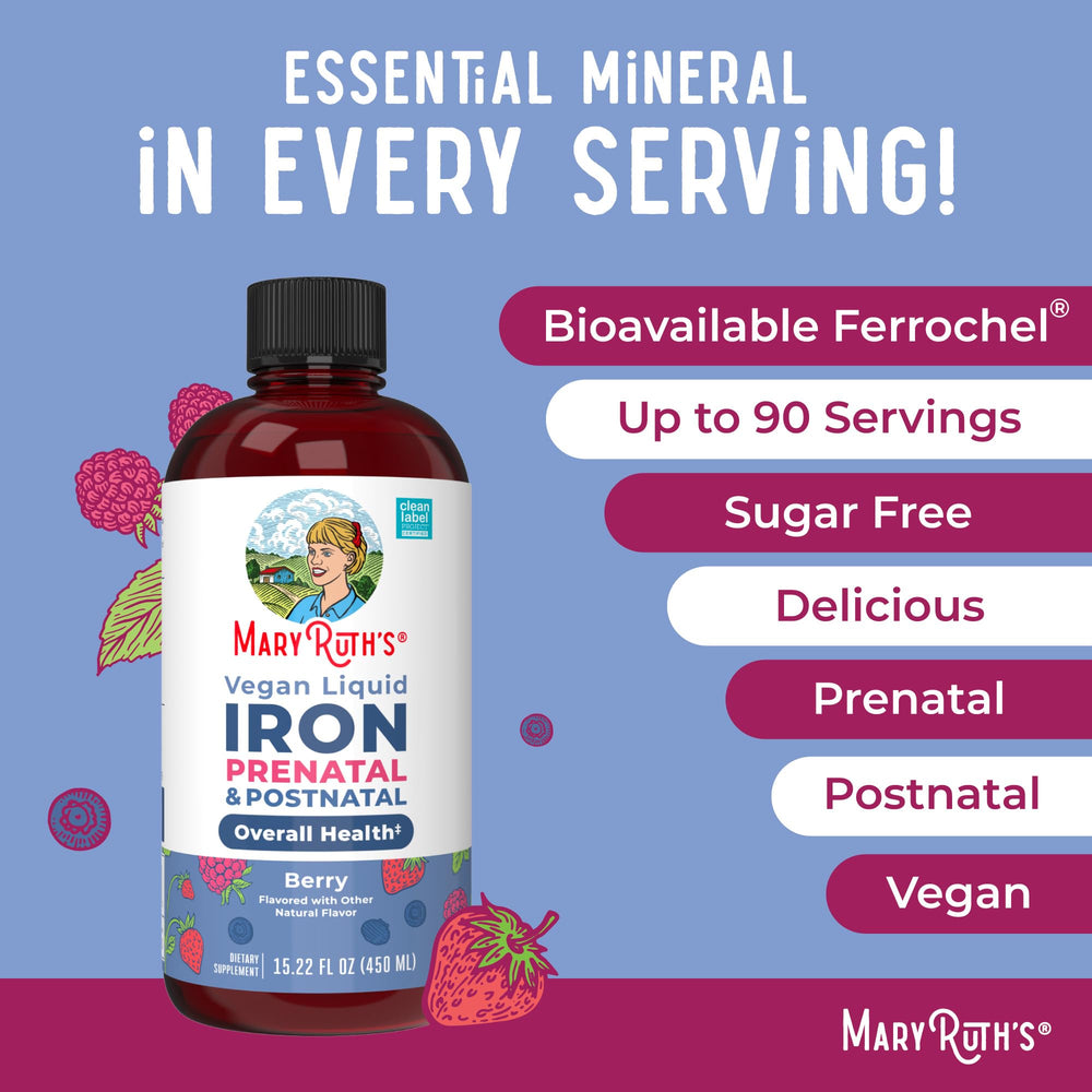 Vegan logo on bottle highlights plant-based iron options