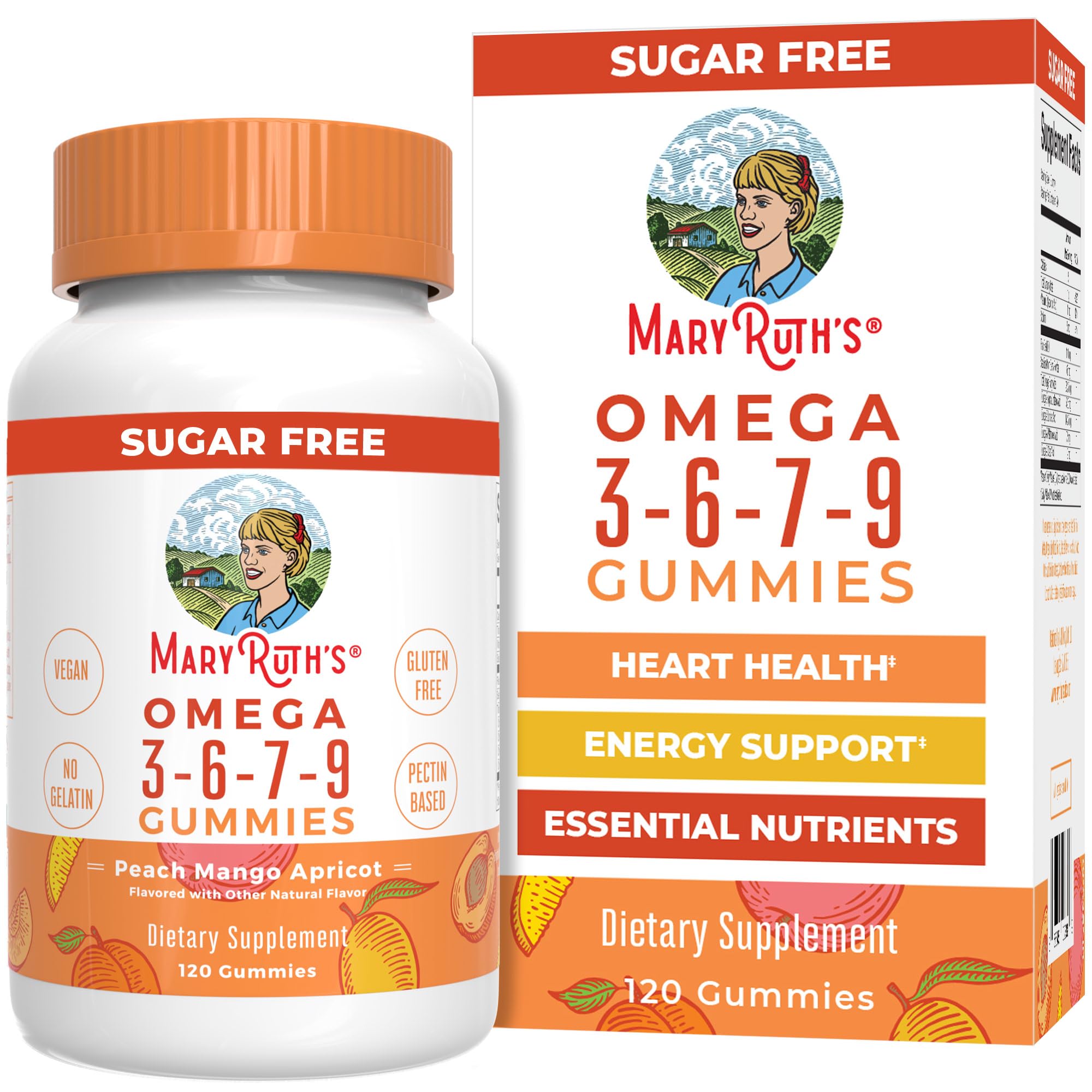 MaryRuth's vegan Omega 3-6-7-9 gummies bottle, daily plant-based supplement.