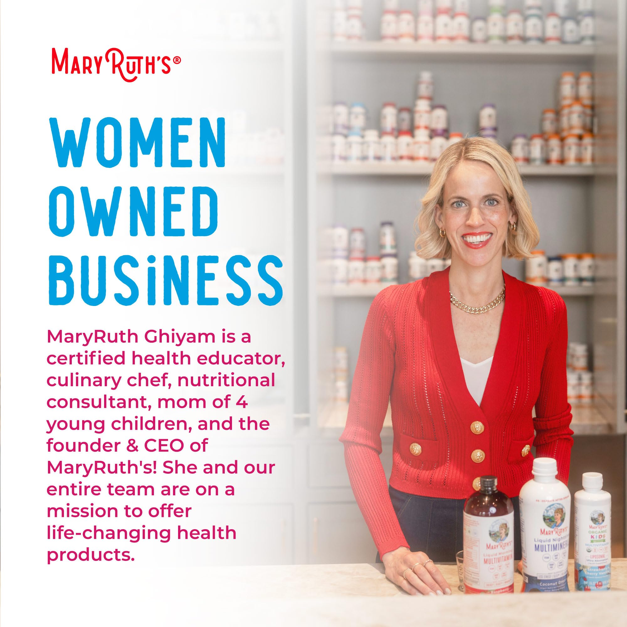 MaryRuth's brand logo emphasizes women-owned wellness focus.