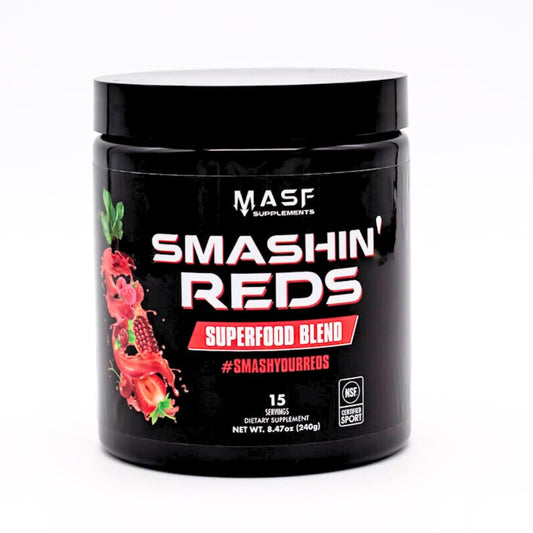 MASF Smashin' Reds front label—organic superfood blend for daily energy and vitality.