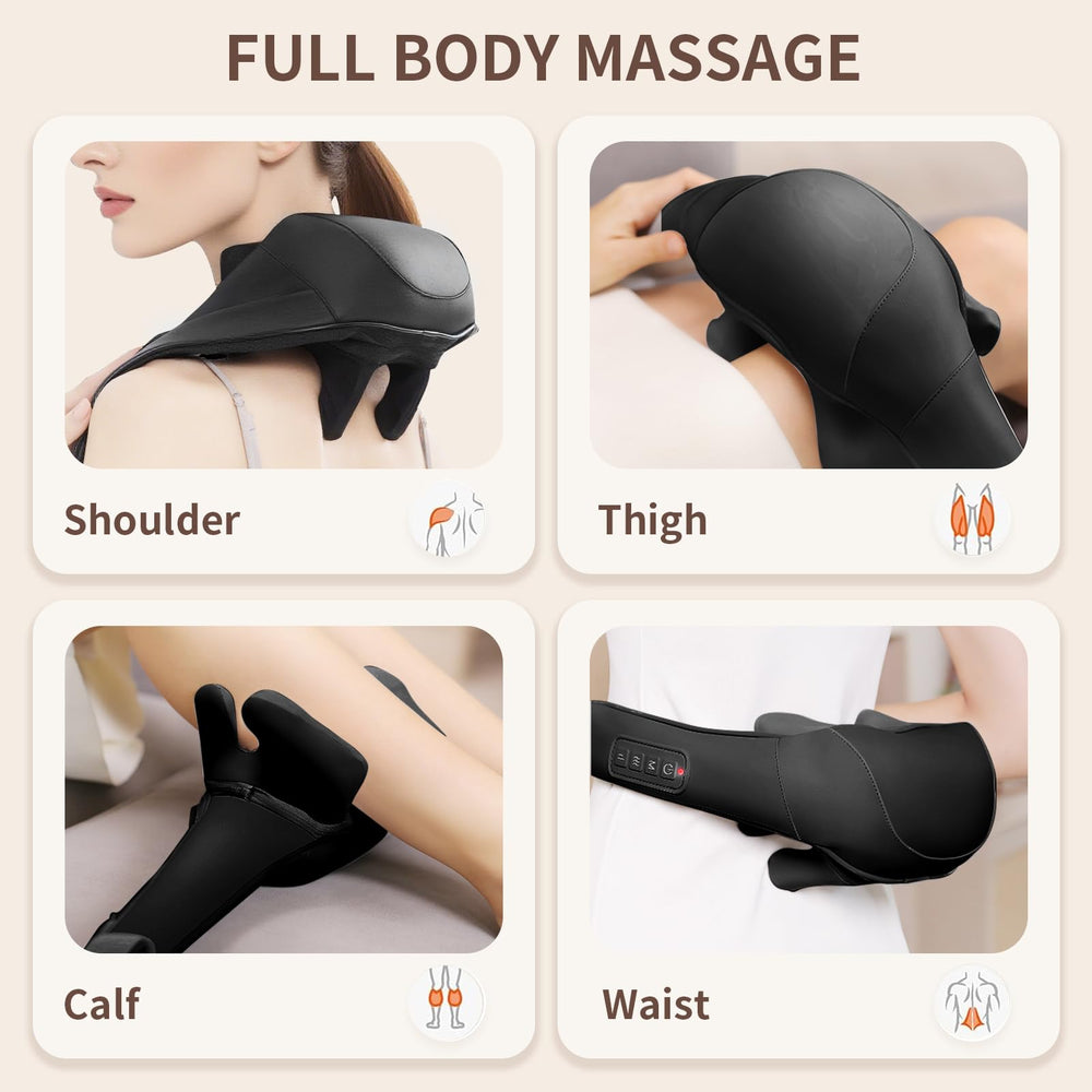 MASGRE cordless portable massager shown in travel scenario for on-the-go relief.
