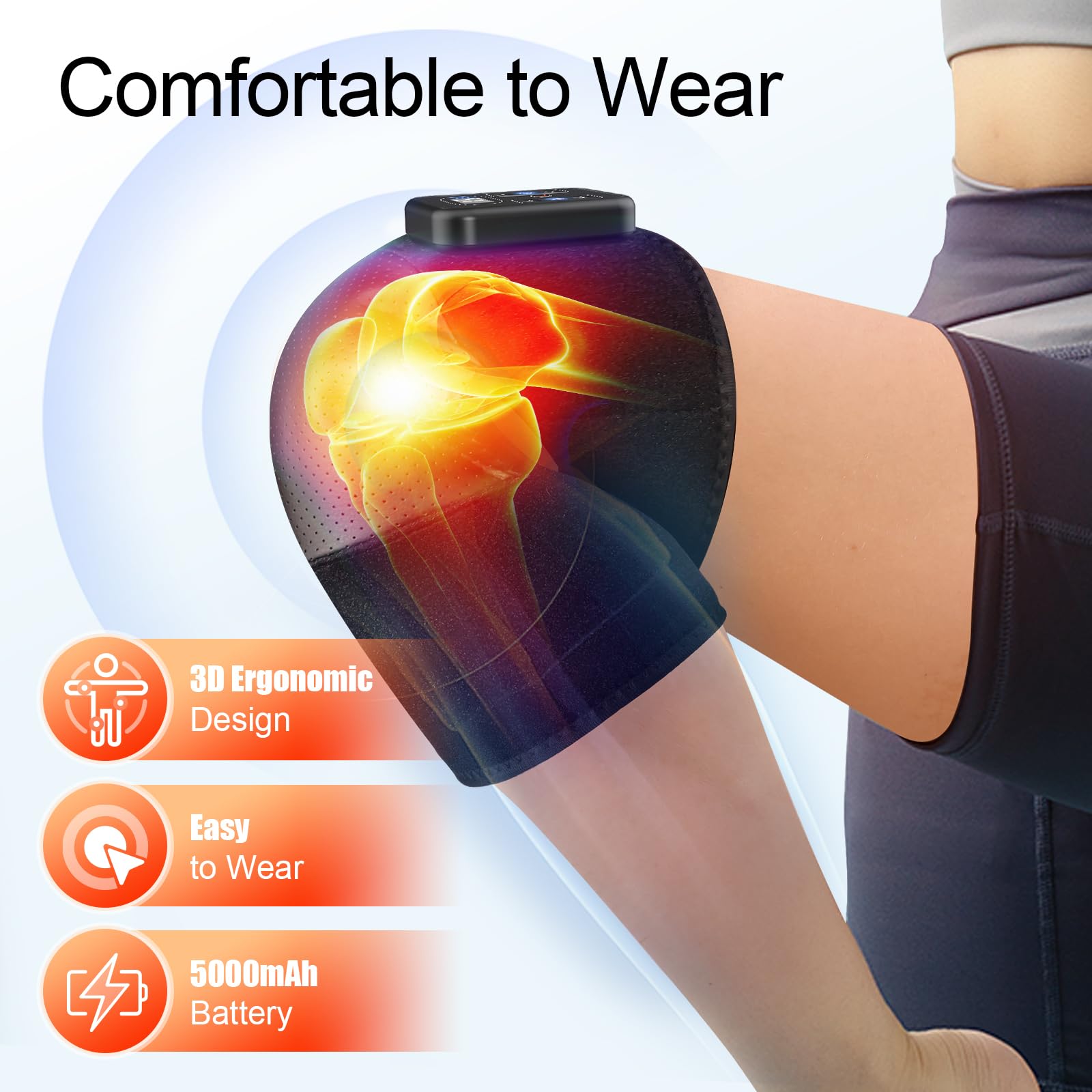 MASGRE knee massager shows three vibration modes for customizable comfort