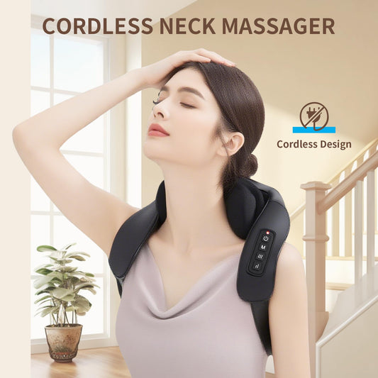 MASGRE massage pillow for shoulders and back demonstrates ergonomic design for tension relief.