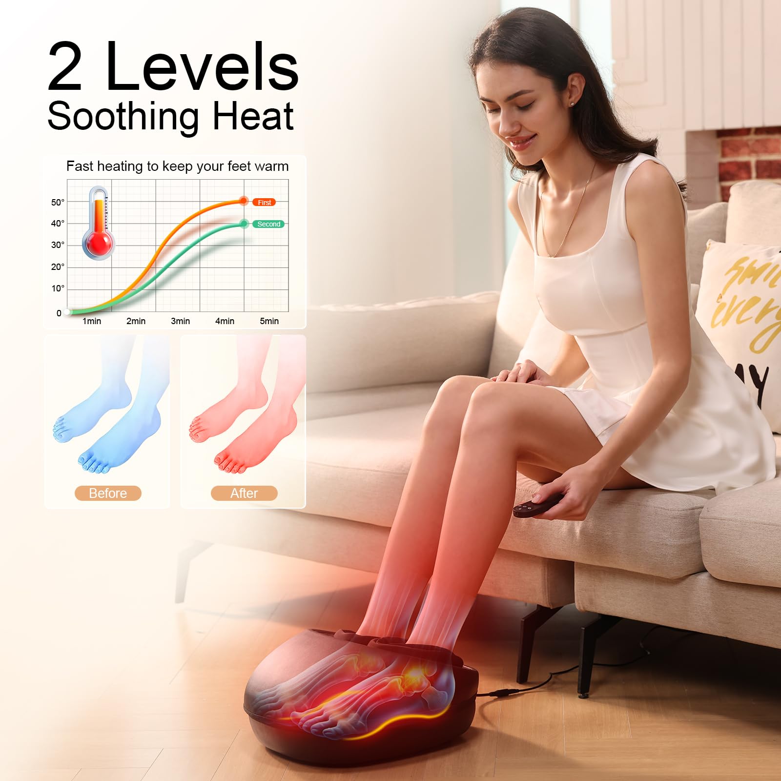 MASGRE Two heat levels warm muscles and soothe tension.