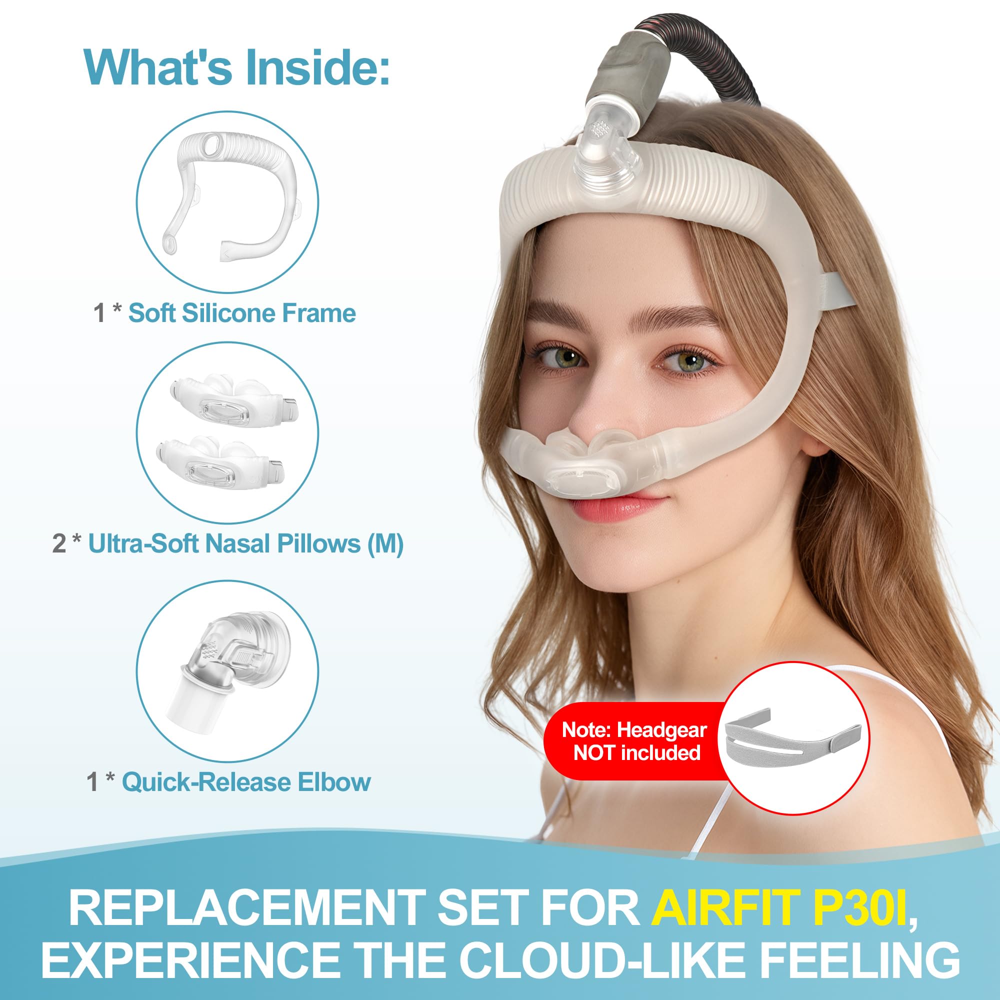 Masktouch quick-release elbow for easy CPAP connections and 360° rotation.