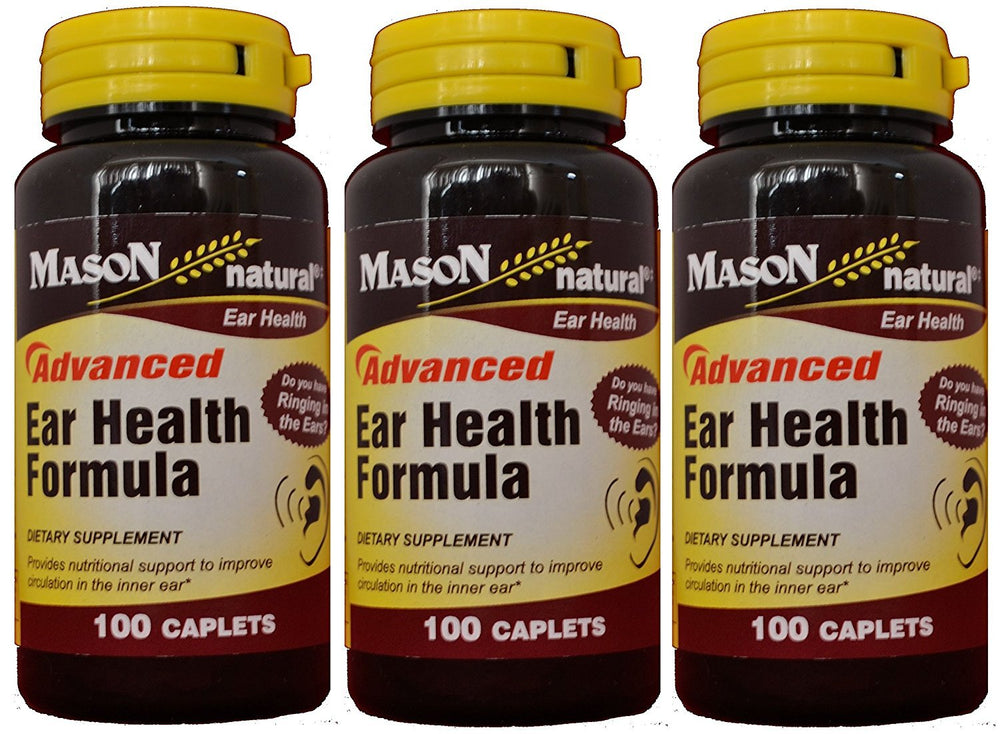 Mason Natural Advance Ear Health Formula bottle with caplets supporting daily ear health and circulation