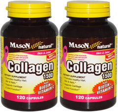 Mason Natural Collagen bottle with Vitamin C highlights hair, skin and nails health.