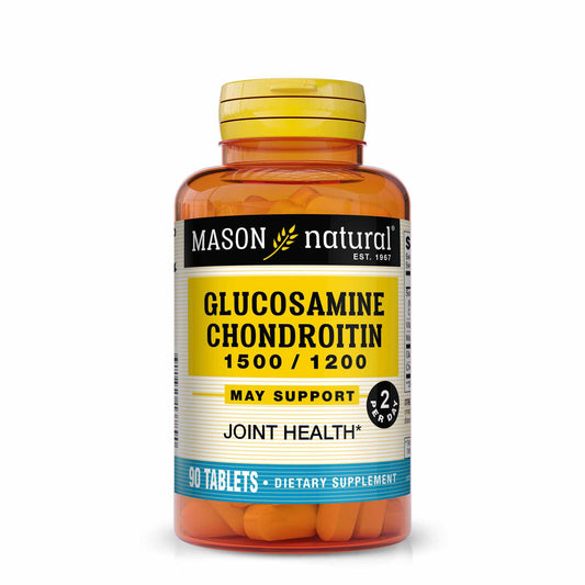 Mason Natural Glucosamine Chondroitin bottle label supports joint health and mobility.