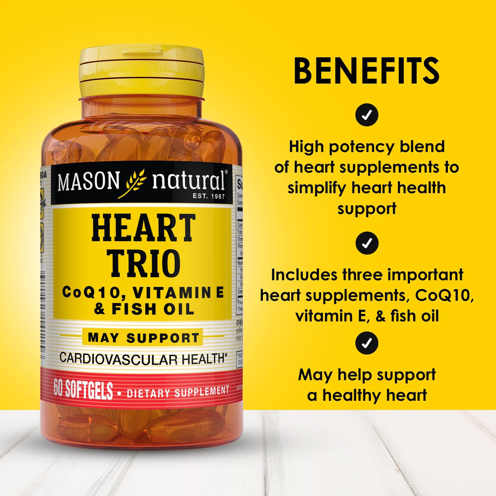 Mason Natural Heart Trio bottle back label showing dosing and ingredients