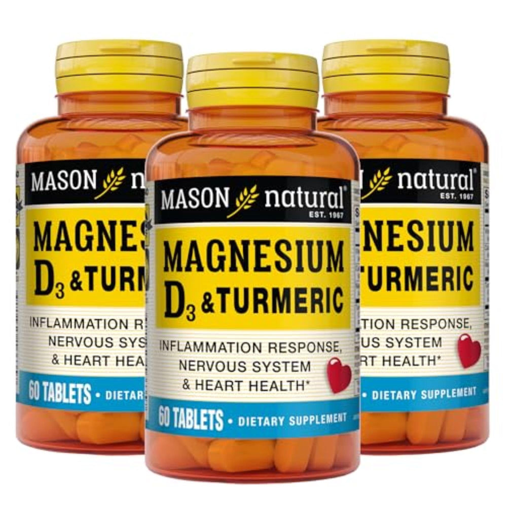 Mason Natural Magnesium D3 Turmeric bottle showing daily wellness potential for active adults
