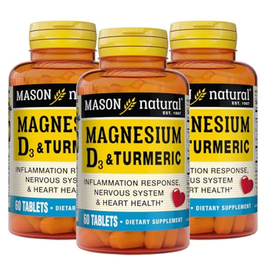 Mason Natural Magnesium D3 Turmeric bottle showing daily wellness potential for active adults