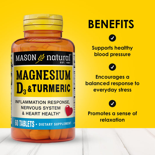 Mason Natural Magnesium D3 Turmeric capsules for convenient daily use