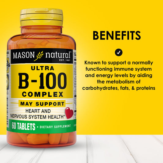 Mason Natural Ultra B100 Complex label highlights the full B vitamin mix.