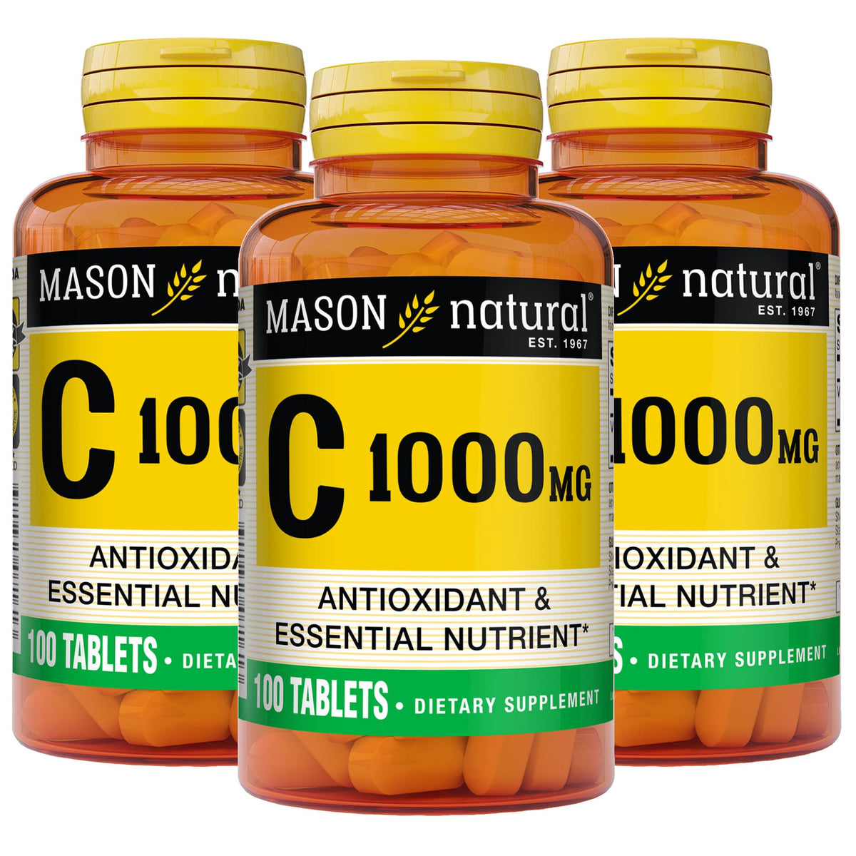 Mason Natural Vitamin C bottle pour shows easy daily immune support for adults