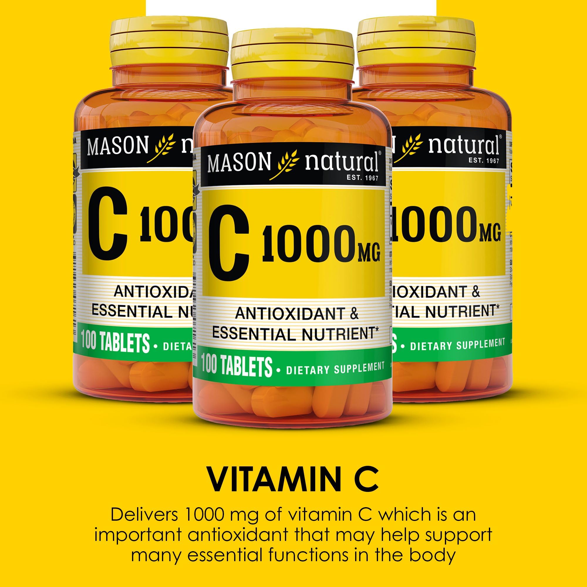 Mason Natural Vitamin C closeup tablet shows size and easy swallowing