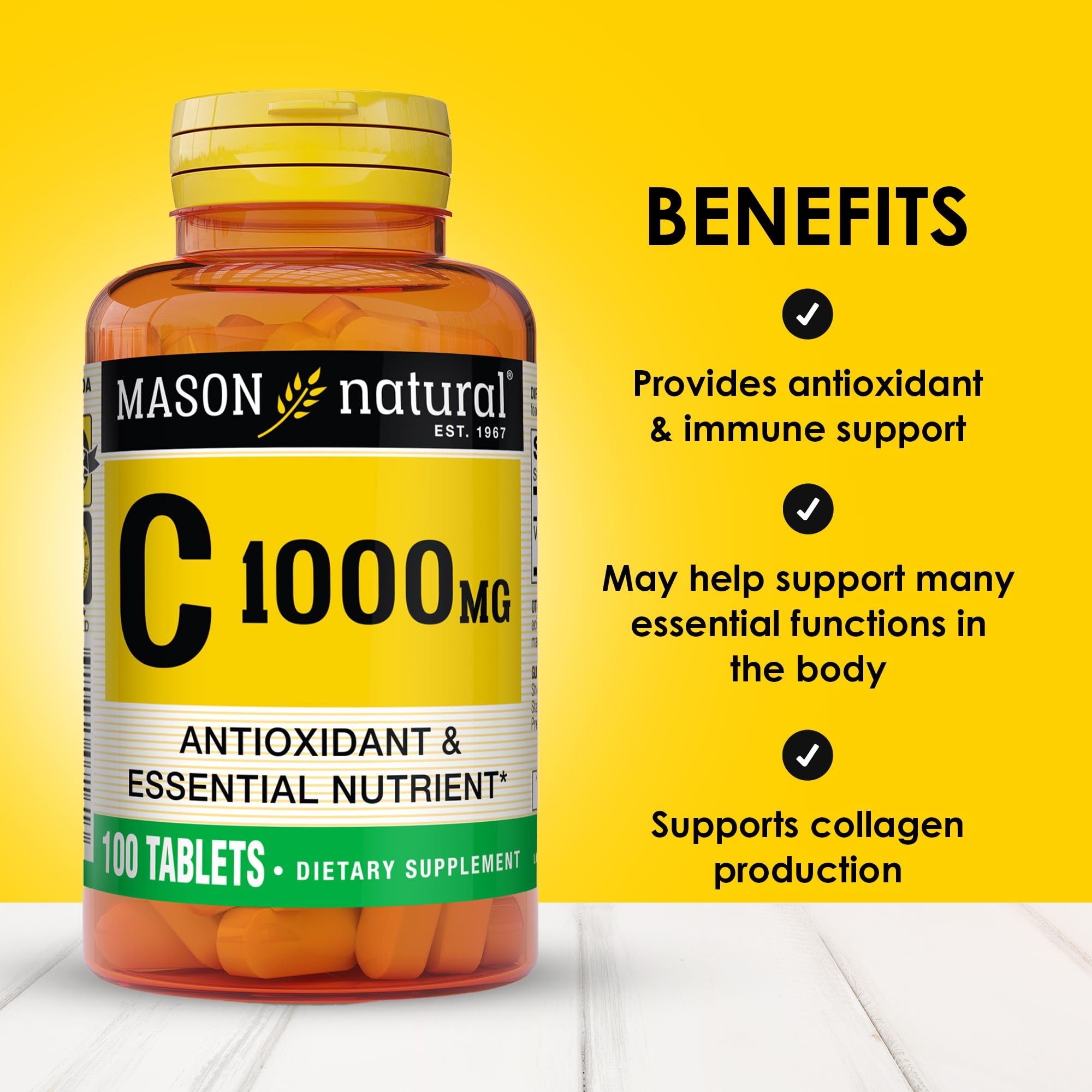 Mason Natural Vitamin C tablets packaging demonstrates clarity for convenient daily use