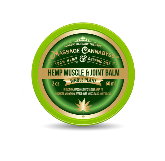 Massage Cannabyss Hemp Muscle Balm jar for soothing muscle comfort after workouts.