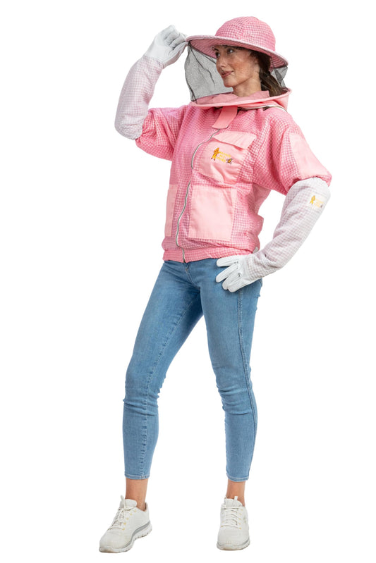 Massive Bee Store beekeeping jacket with pink round veil, removable for easy cleaning.