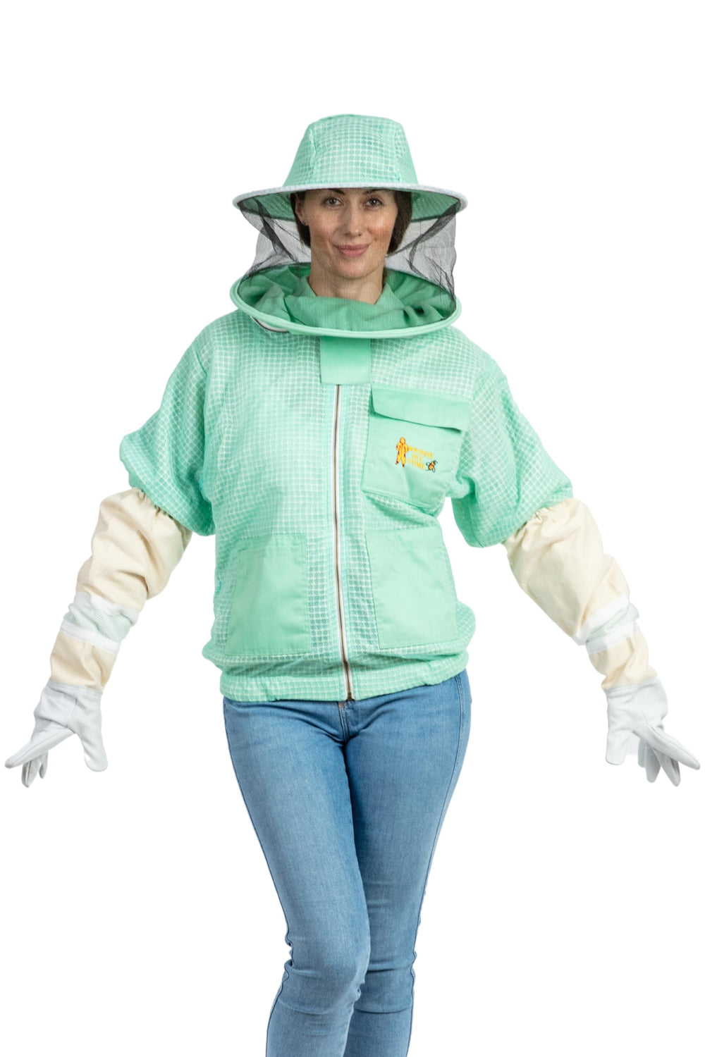 Detachable veil on Massive Bee Store jacket ready for cleaning and storage