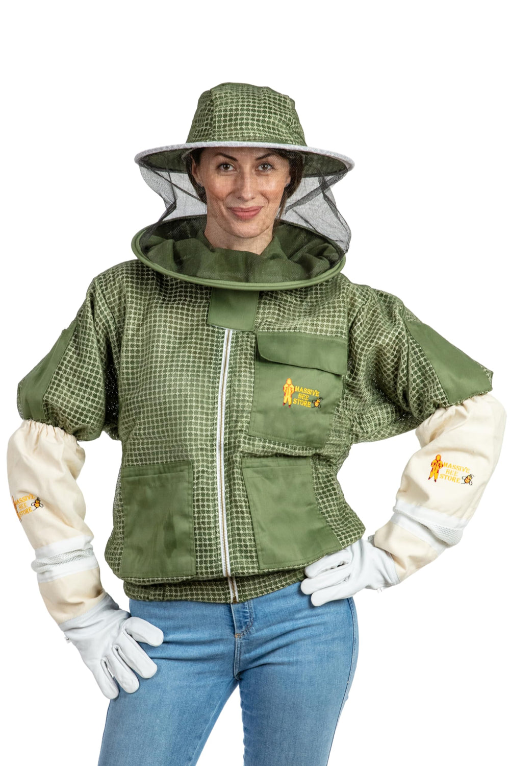 Massive Bee Store jacket with elasticated forearms and ankles for a secure seal.