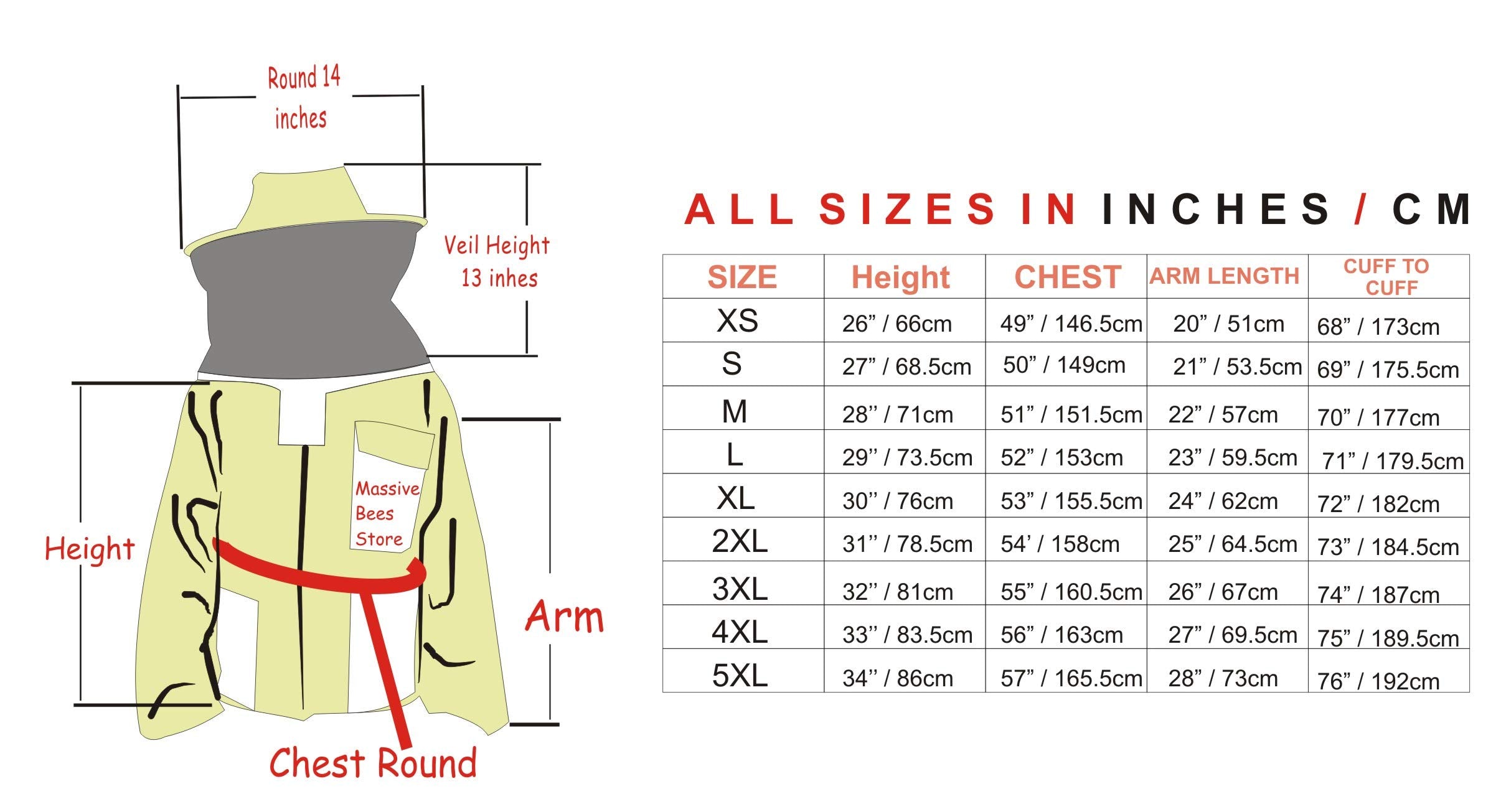 Massive Bee Store unisex jacket for a wide height range.