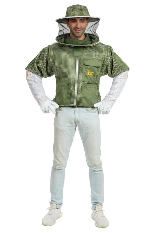 Massive Bee Store ventilated jacket back view shows secure bee protection and visibility