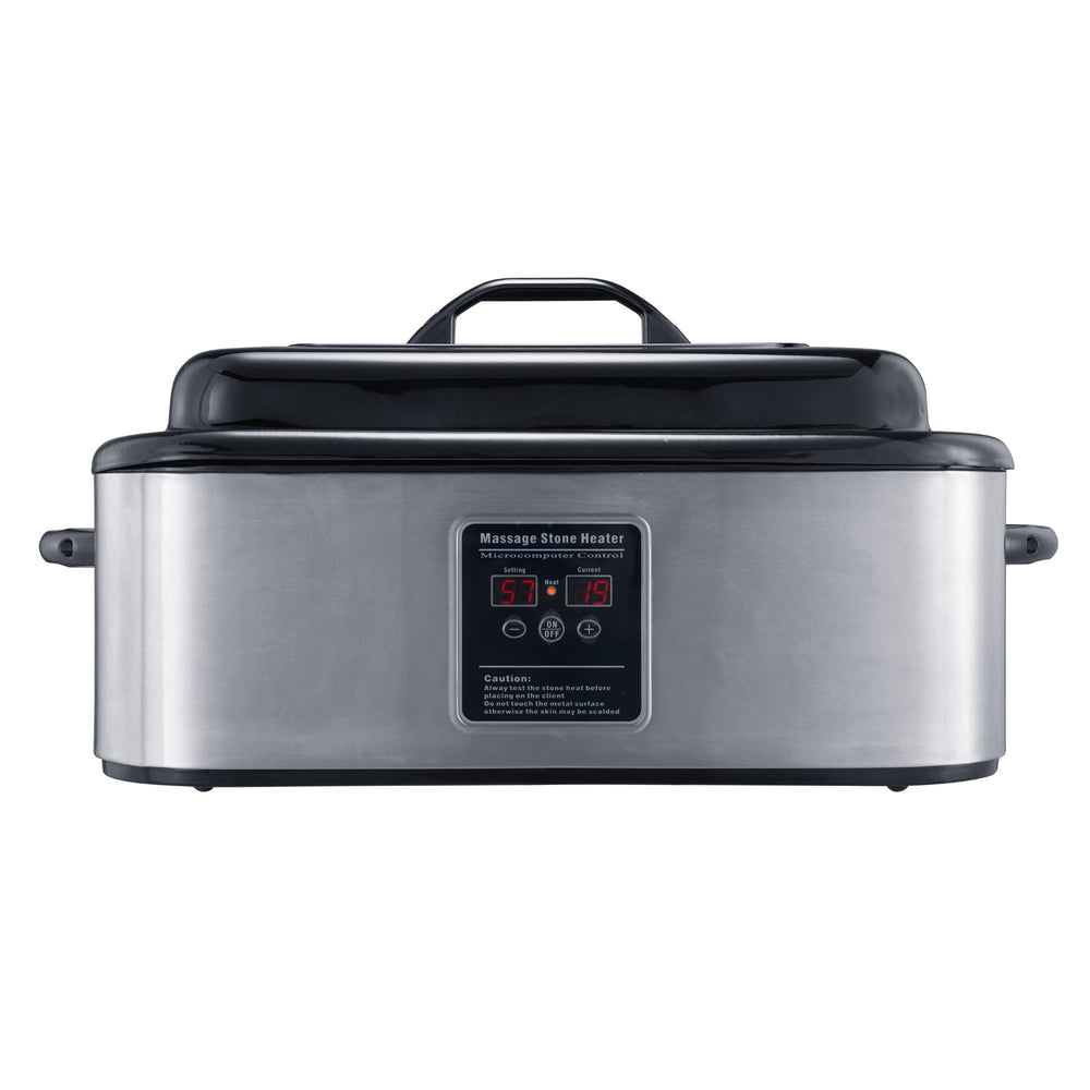 Master Massage 18-Quart LED Warmer with digital display delivers precise stone heating up to 160°F.