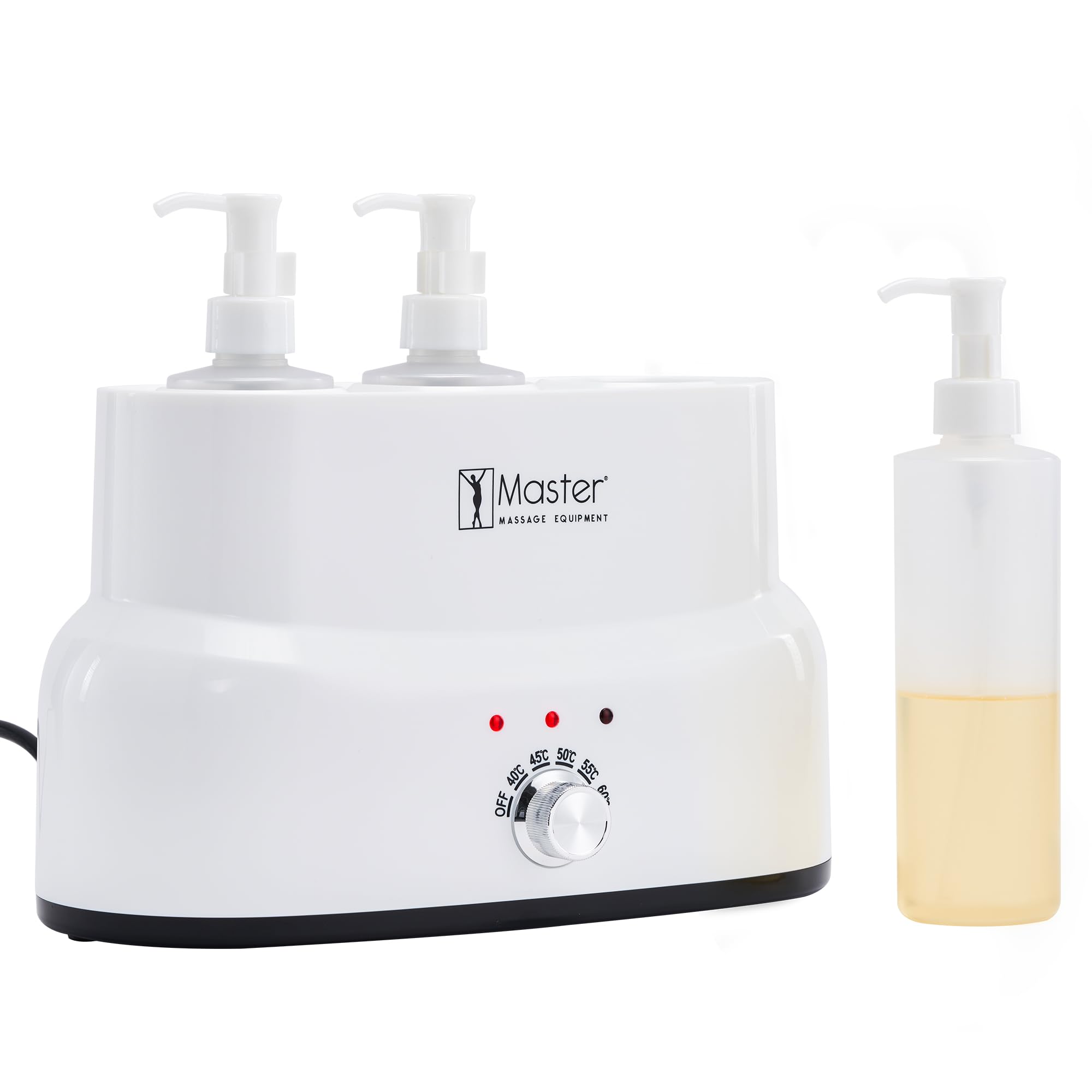 Three removable bottles fit inside Master Massage Warmer.