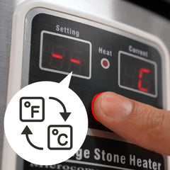 Master Massage control buttons provide easy Fahrenheit or Celsius adjustment.
