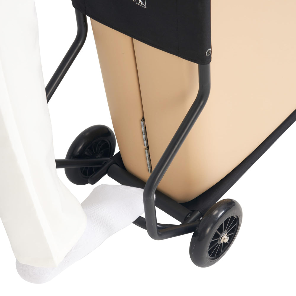 Master Massage cart with 6 inch wheels stabilizes movement on stairs.