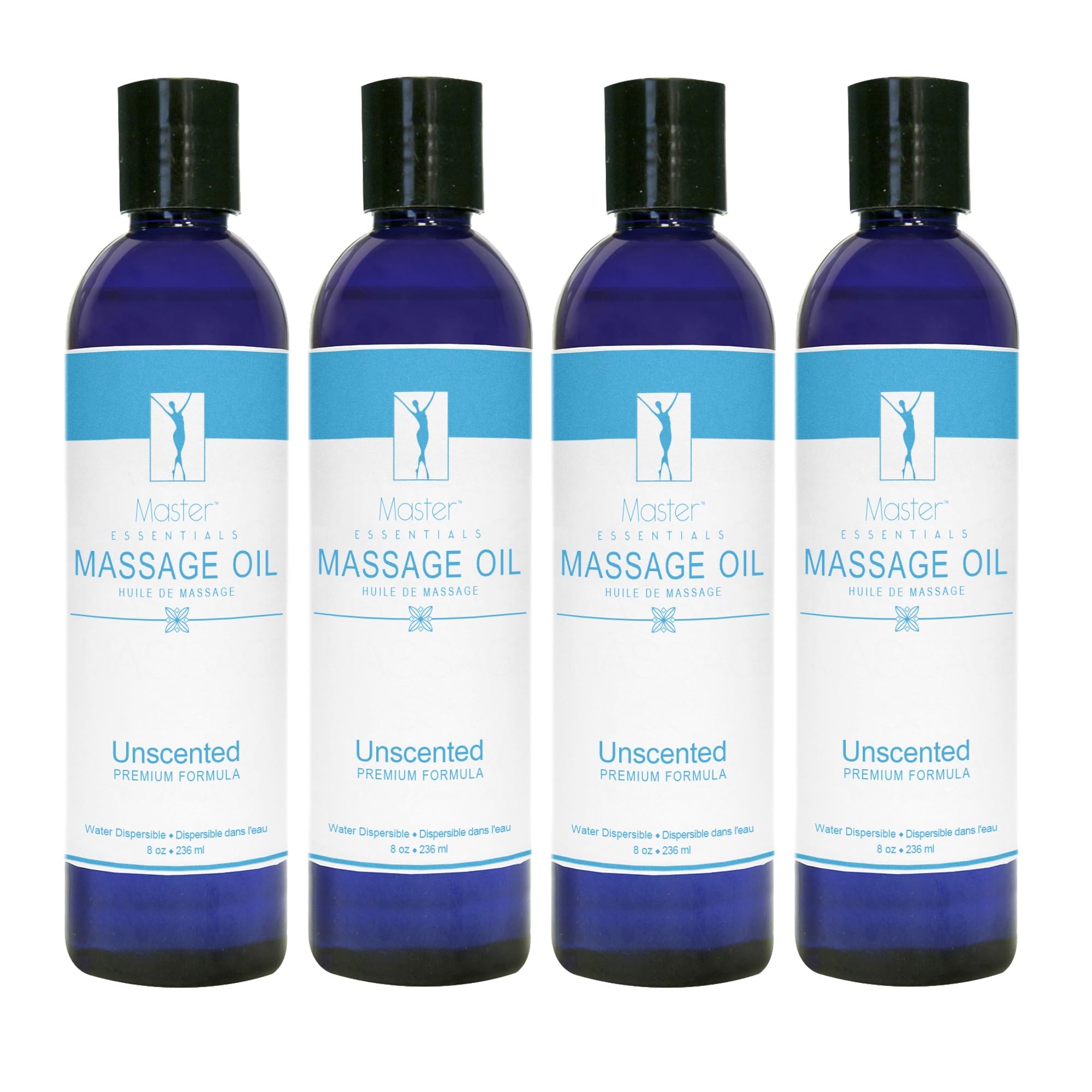 Master Massage Unscented Organic Massage Oil bottle shows silky glide for spa sessions.