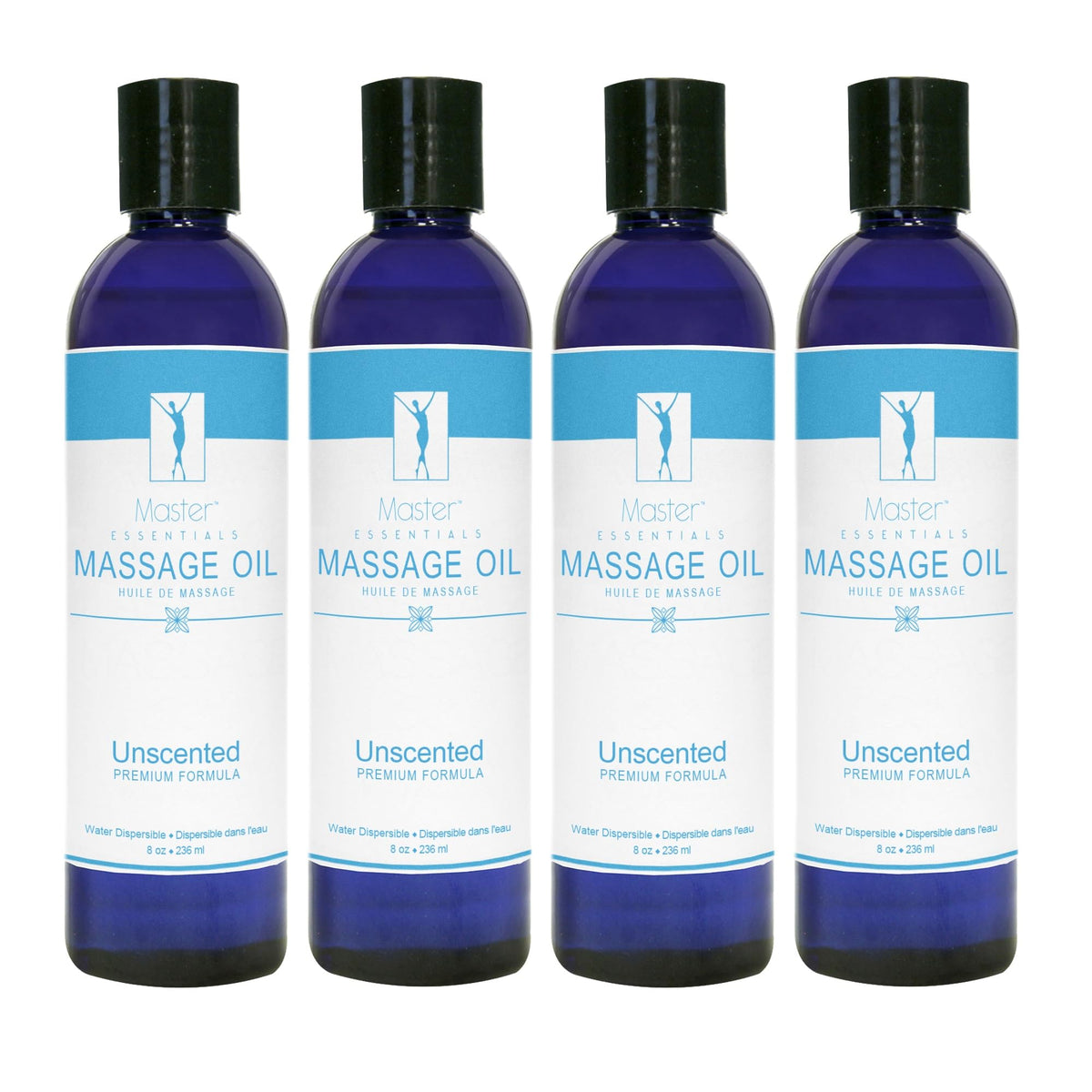 Master Massage Unscented Organic Massage Oil bottle shows silky glide for spa sessions.