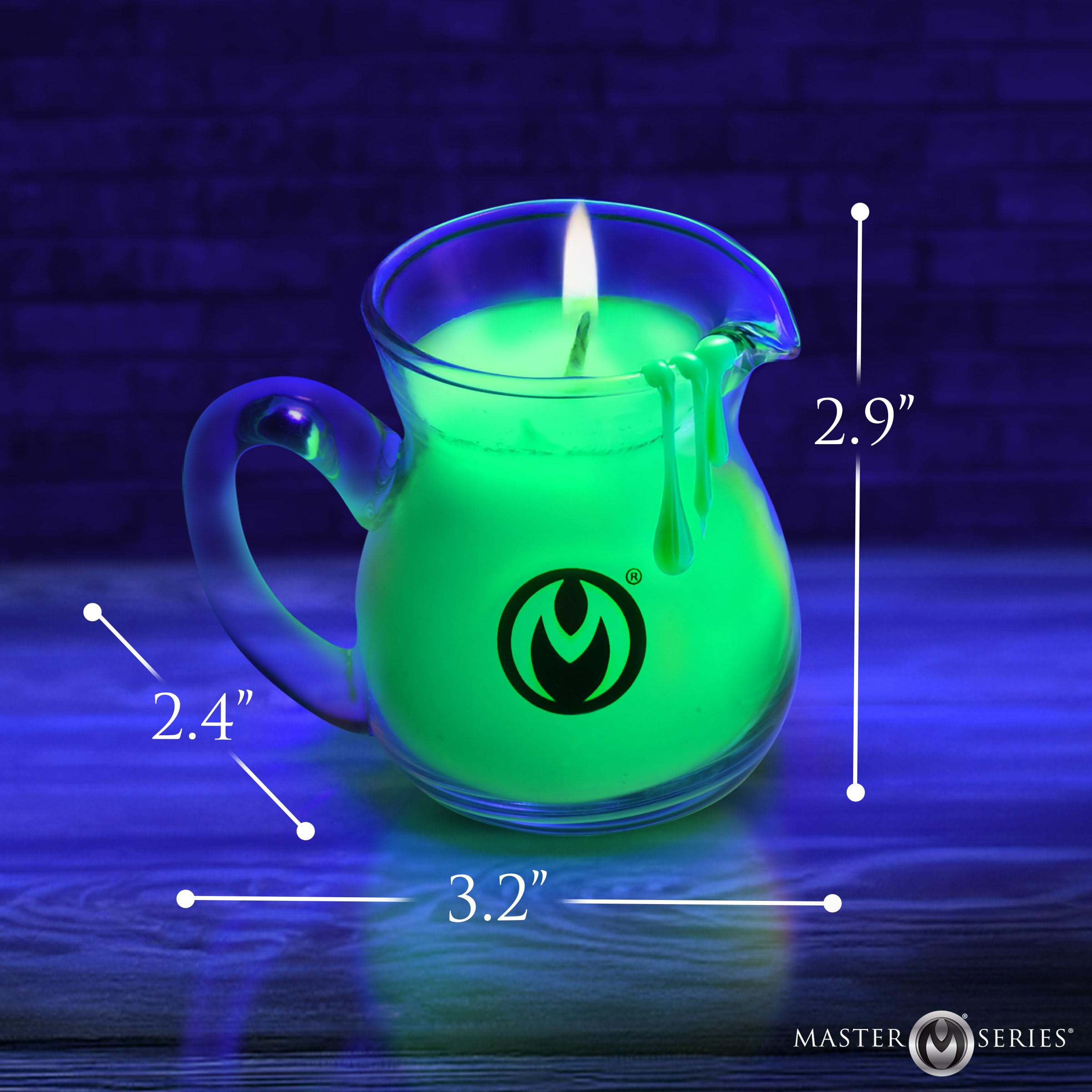 Master Series Blacklight wax pitcher yellow wax for subtle temperature play.