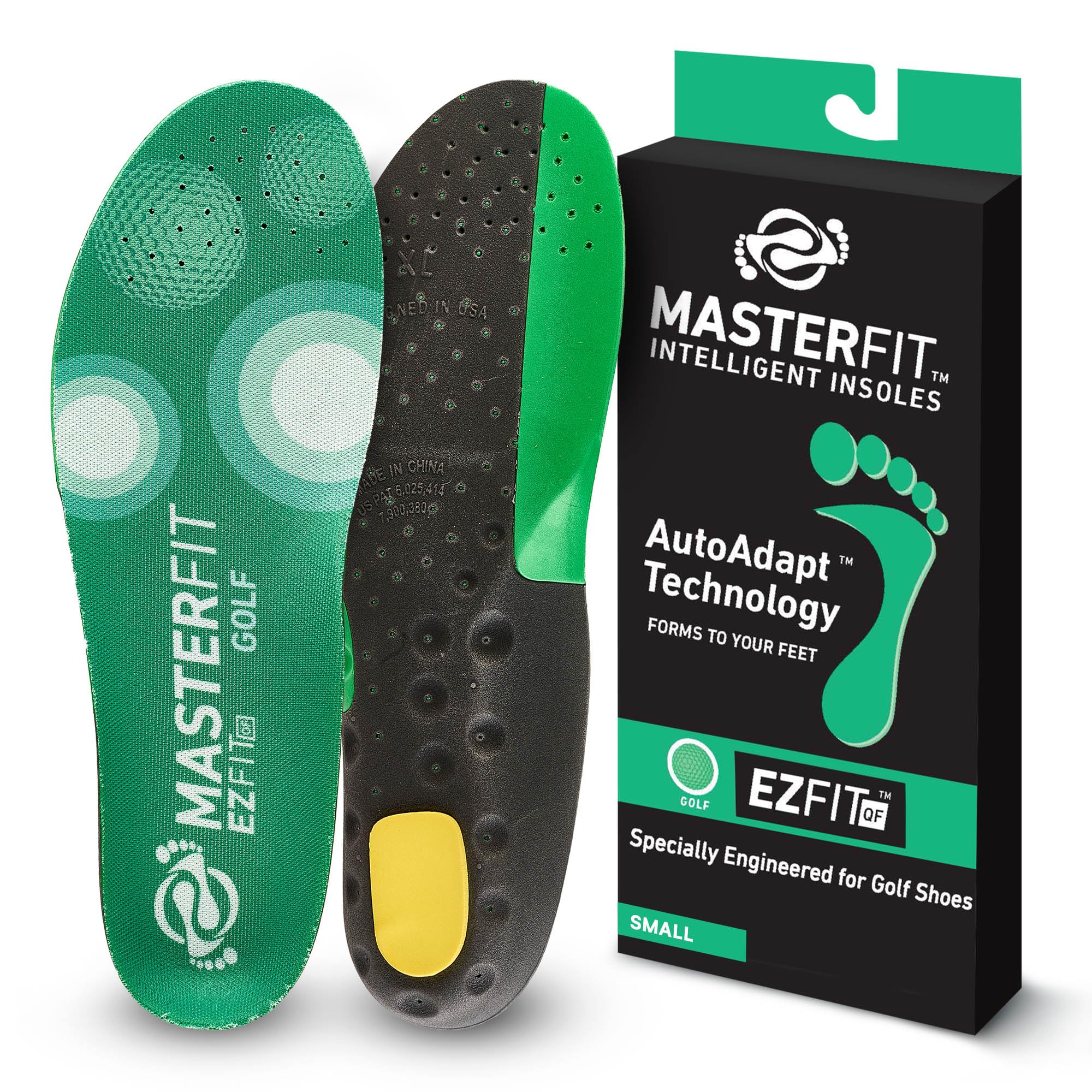 MASTERFIT EZQF regular insole with a deep heel cup stabilizes your stance for consistent swings