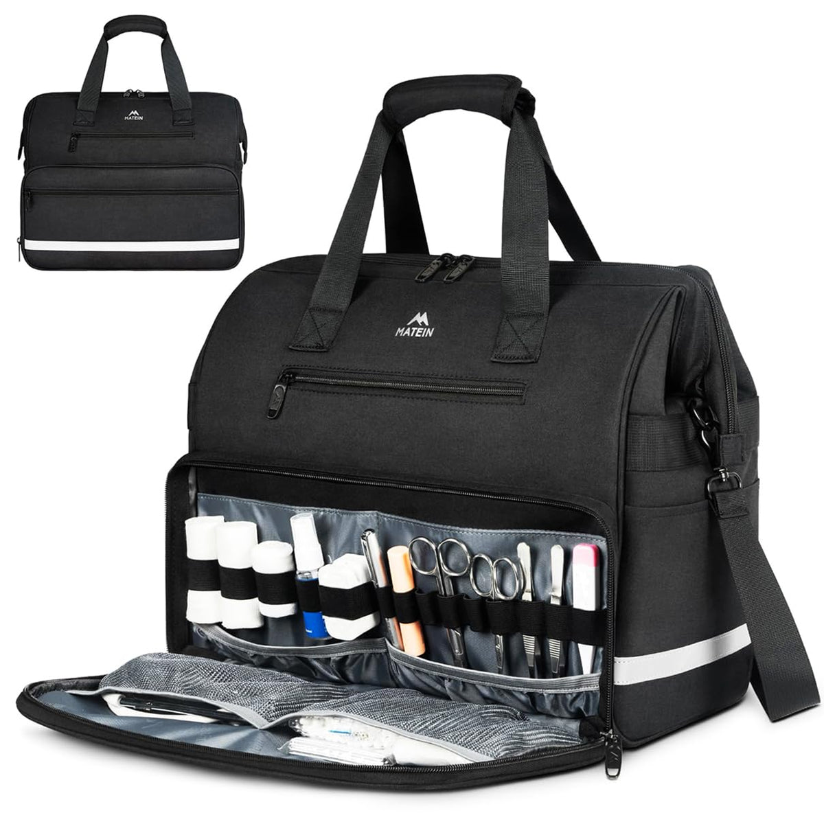 MATEIN medical bag front view demonstrates durable exterior for on-the-go care.