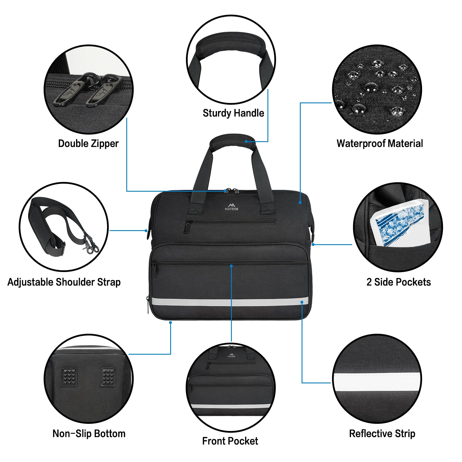MATEIN bag features water-resistant nylon to protect contents.