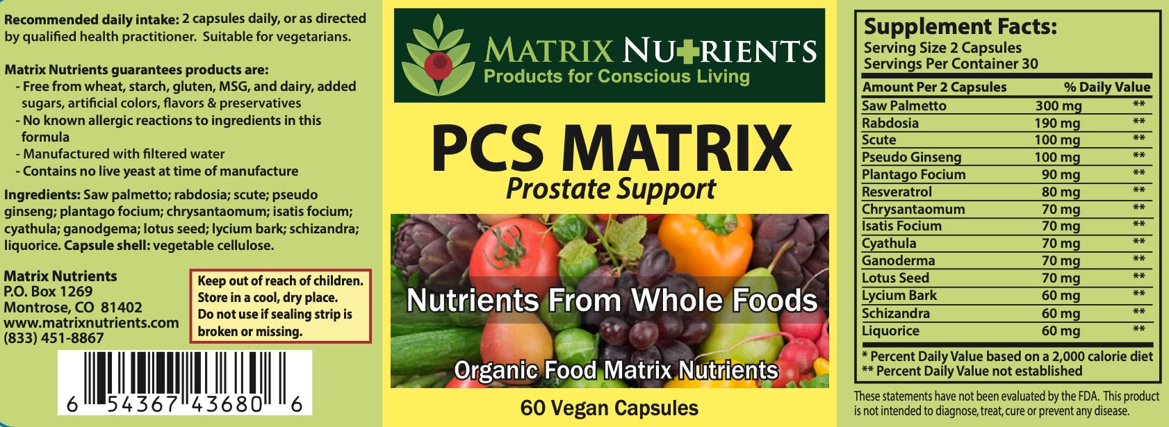 PCS Matrix capsules arranged for daily use to support prostate health.