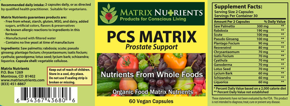 PCS Matrix capsules arranged for daily use to support prostate health.